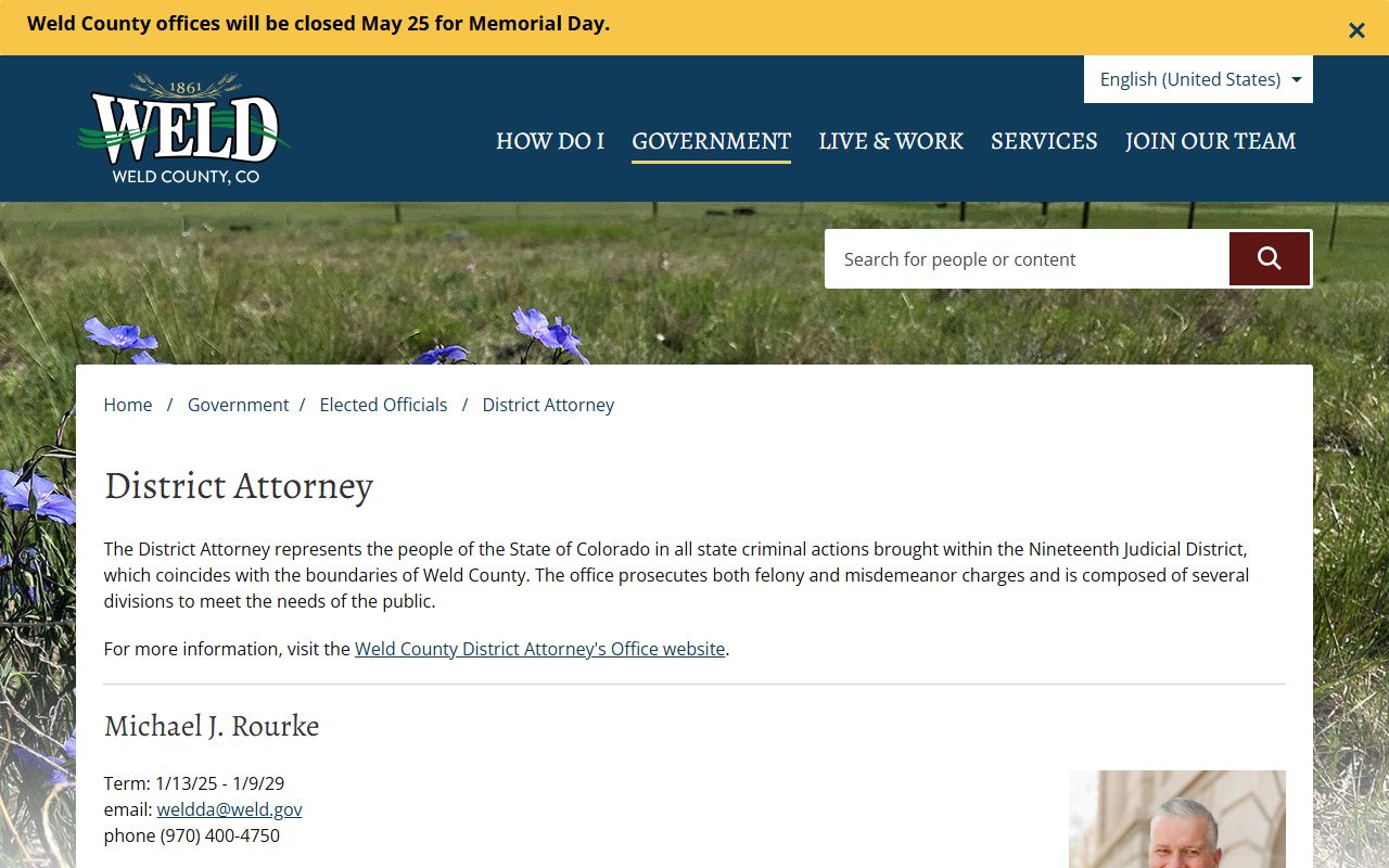 Weld County criminal records District Attorney Michael Rourke page