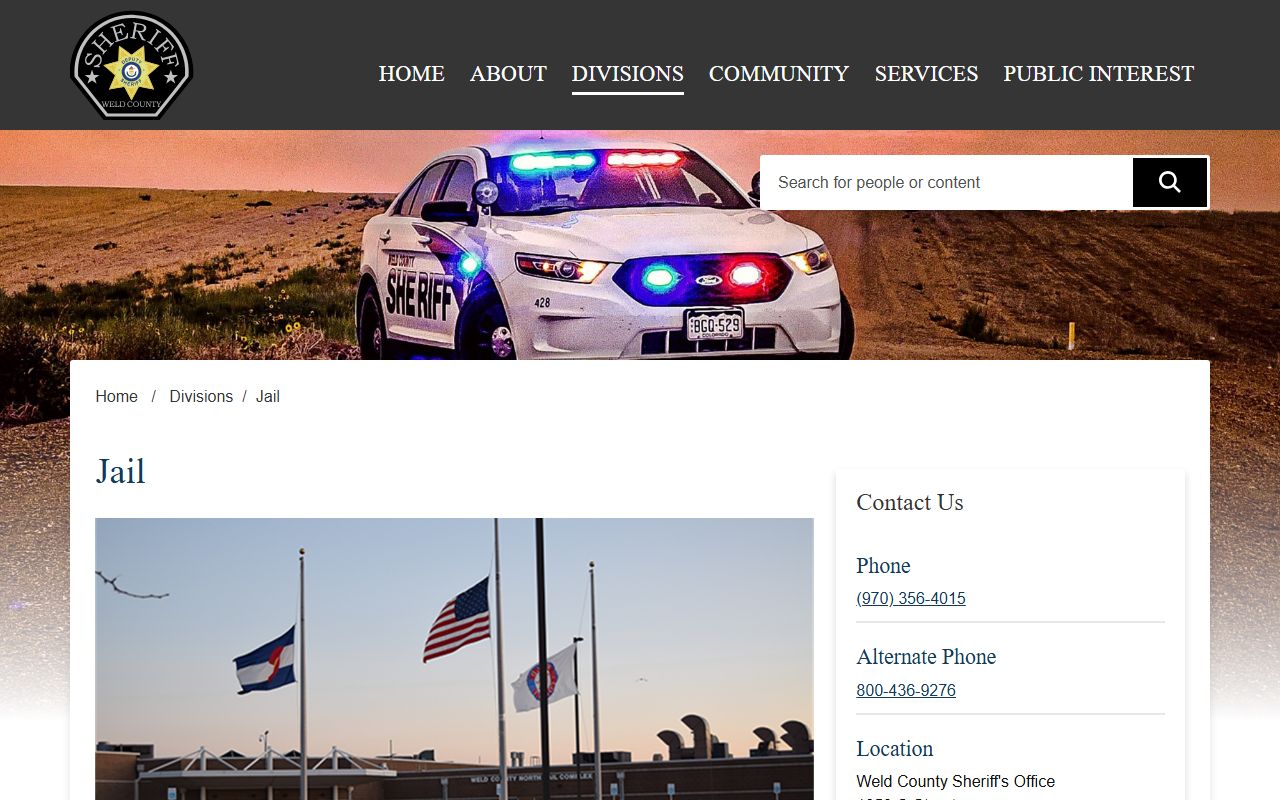 Weld County jail facility public information page