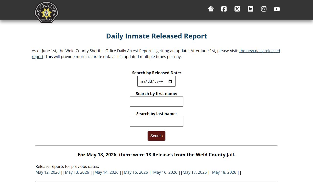 Weld County released inmates daily released report search