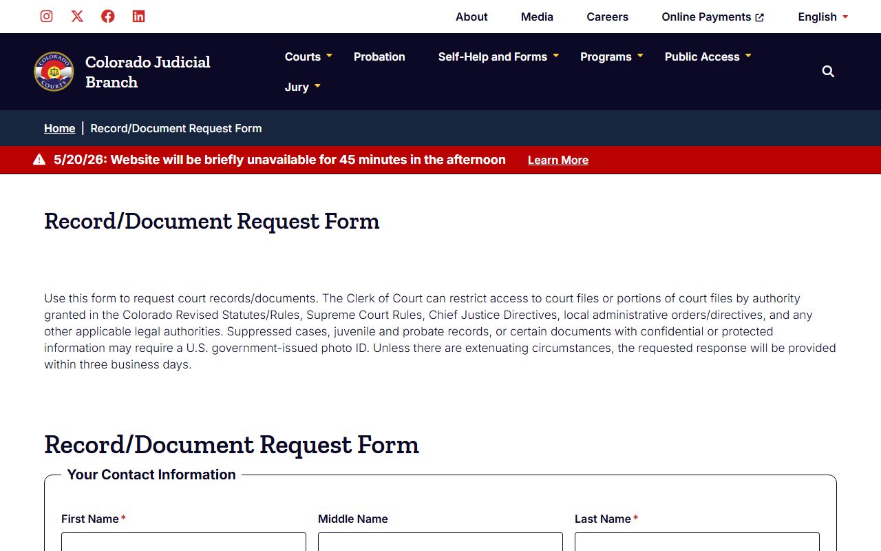Weld County Clerk of Court record request form