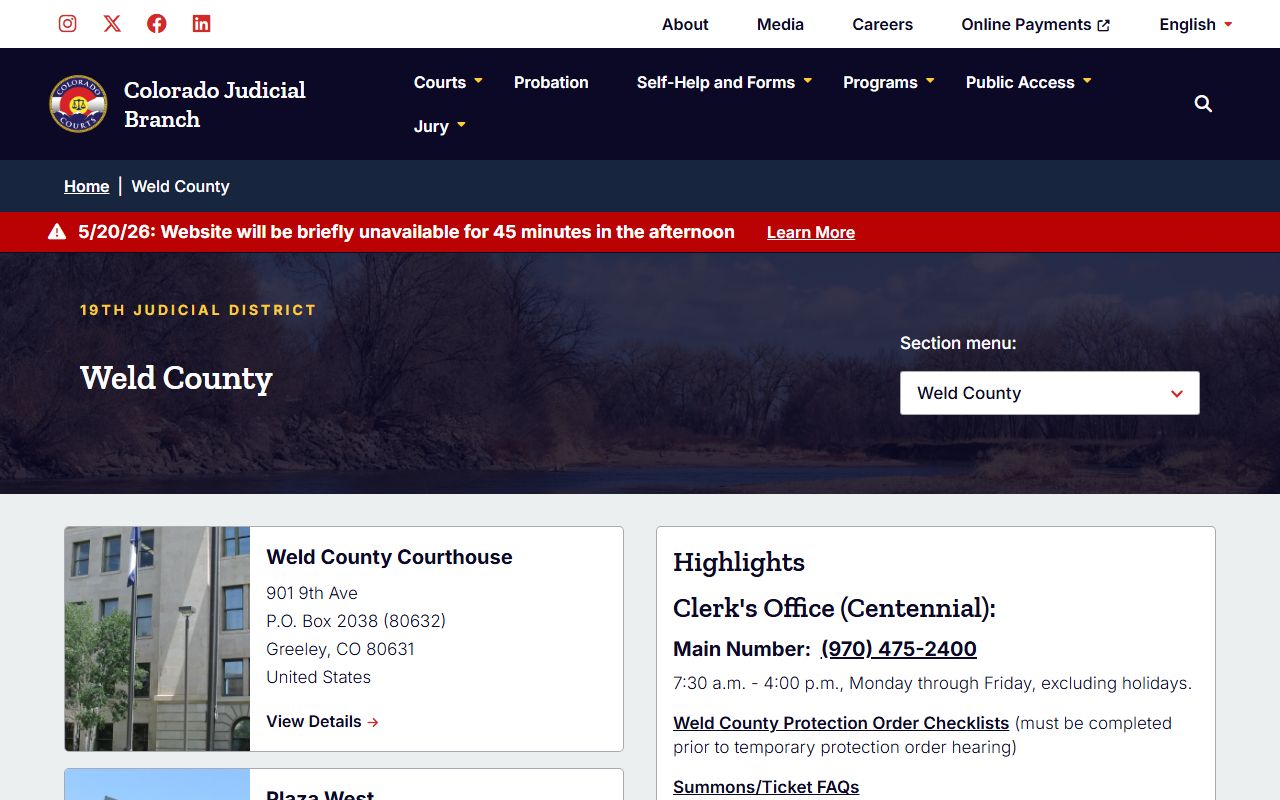 Weld County court records 19th Judicial District page