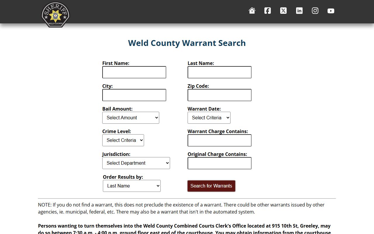 Weld County warrant search portal form