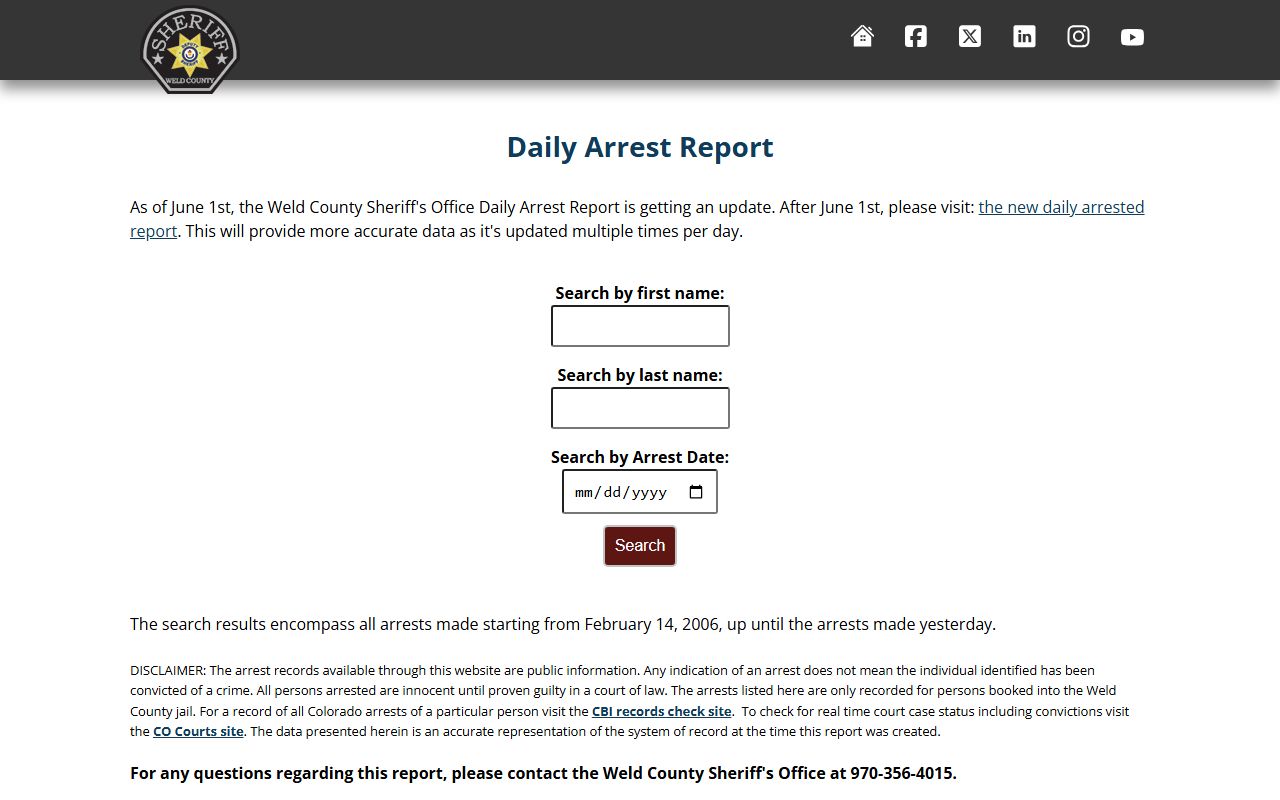 Weld County inmate records daily arrest report search